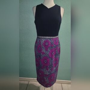 Maggy London Sz 10 Sleeveless Sheath Midi Stretch Floral Dress